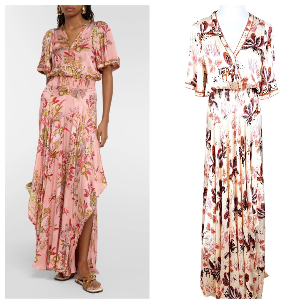 $450 Poupette St. Barth Mabelle Tiger Floral Satin Maxi Dress Large Cream Ecru